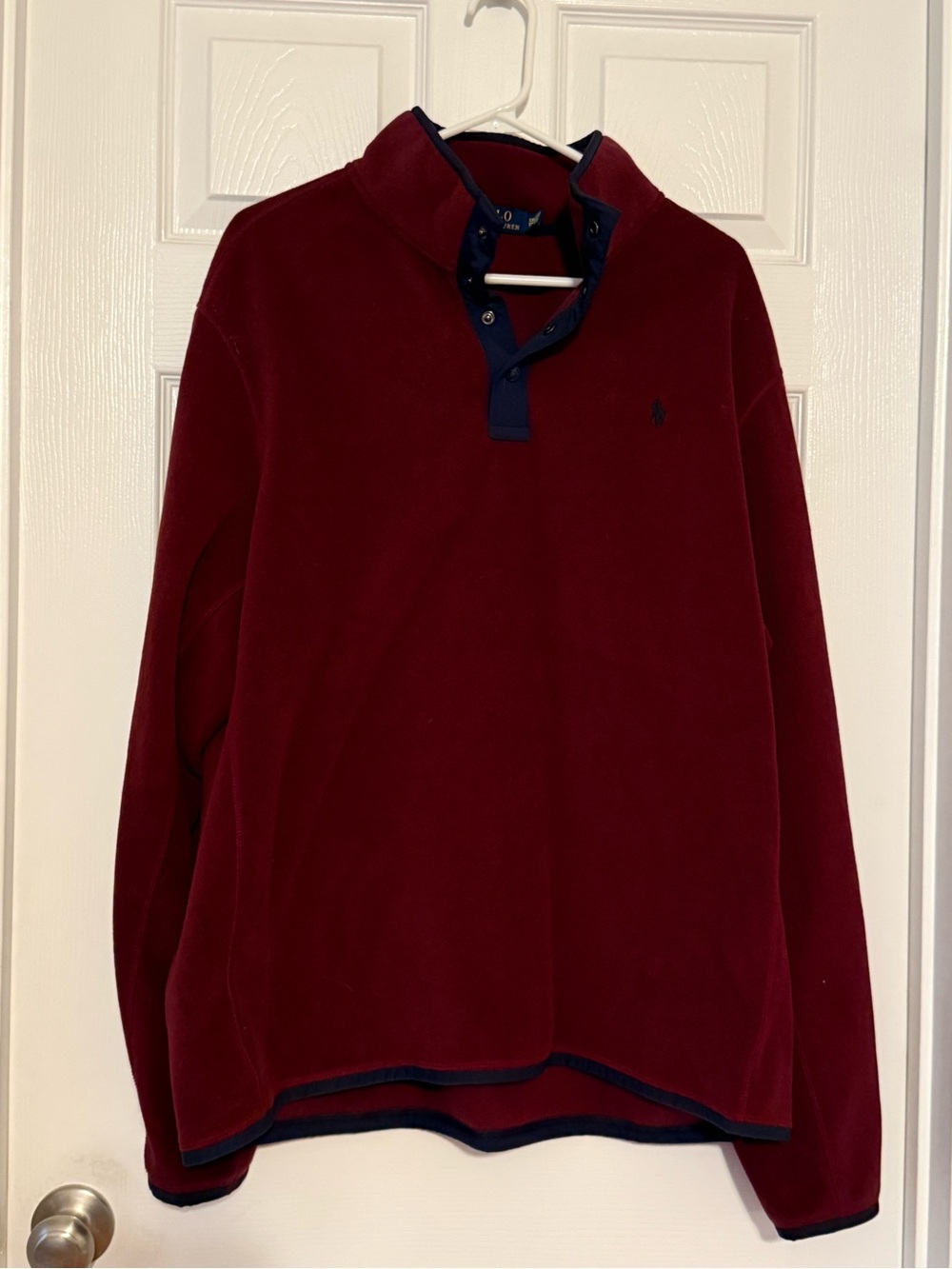 Polo by Ralph Lauren Burgundy Fleece Zip Mock Neck with Navy Trim